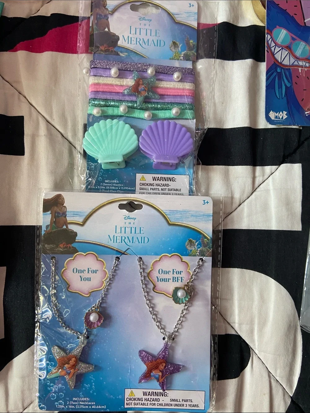 Disney The Little Mermaid Purple Mint Pink Shell & Starfish Necklace & Clip Set